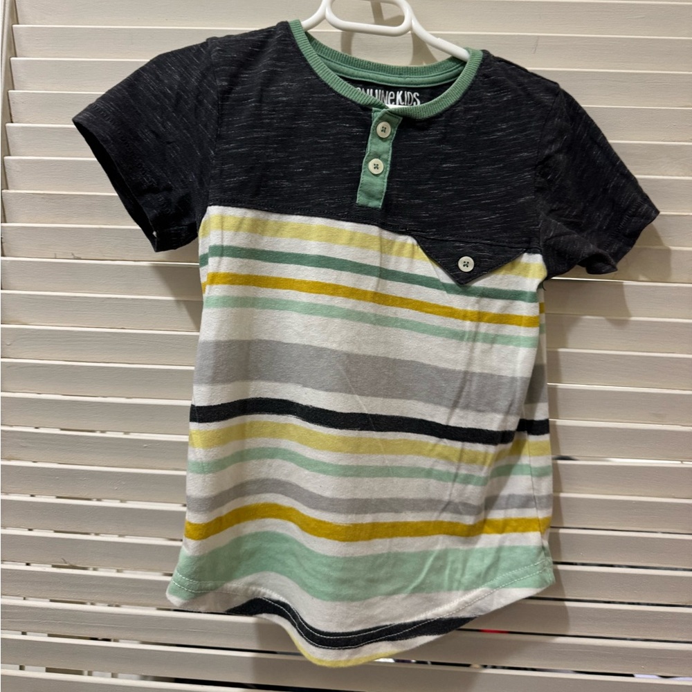 Oshkosh Genuine Kid Stripe Henley T Shirt 5T Toddler Boy Short Sleeve